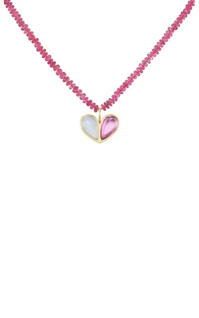 Gemella Jewels Sweetheart 18k Yellow Gold Chalcedony; Rubelite Beaded Necklace In Pink