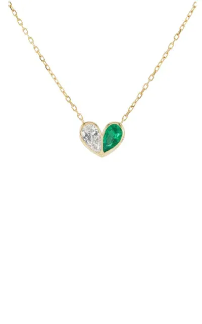 Gemella Jewels Medium Sweetheart 18k Yellow Gold Diamond; Emerald Necklace In Green