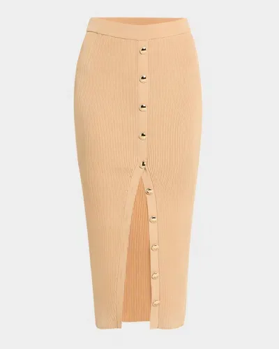 Generation Love Addie Buttoned Rib-knit Midi Skirt In Camel