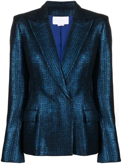 Genny Metallic Tweed Blazer In Blue