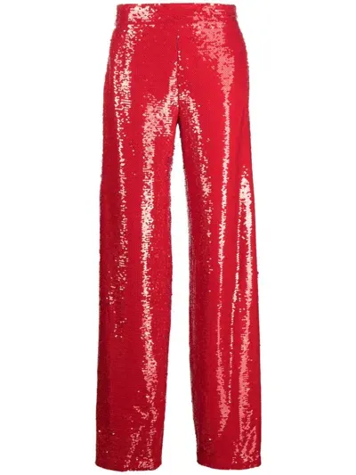 Genny Sequinned High-waisted Straight-leg Trousers In Red