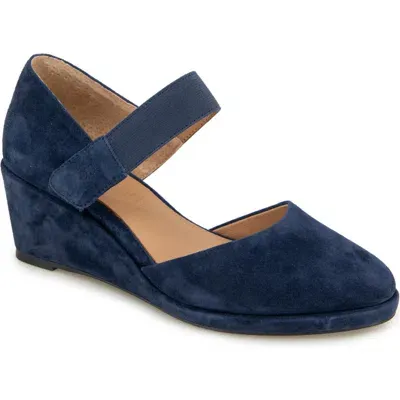 Gentle Souls By Kenneth Cole Oriana Ankle Strap Wedge Pump In Navy Suede