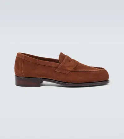 George Cleverley Cannes Suede Penny Loafers In Brown