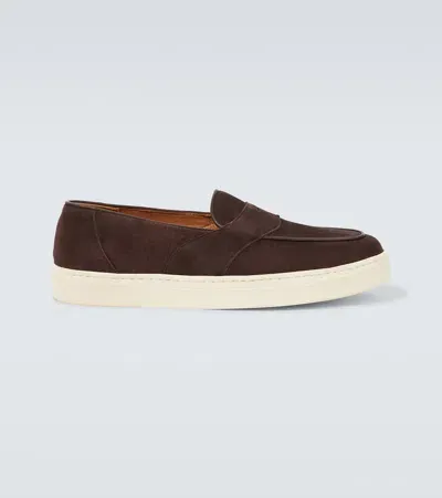 George Cleverley Joey Ii Suede Penny Loafers In Brown