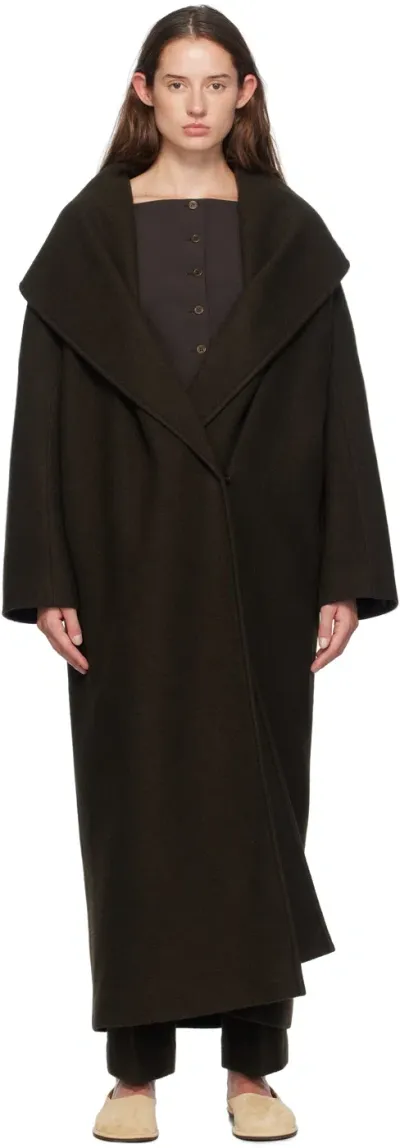 Gia Studios Brown Shawl Lapel Coat In Dark Brown