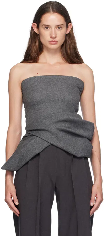 Gia Studios Gray Strapless Asymmetric Tube Top In Grey