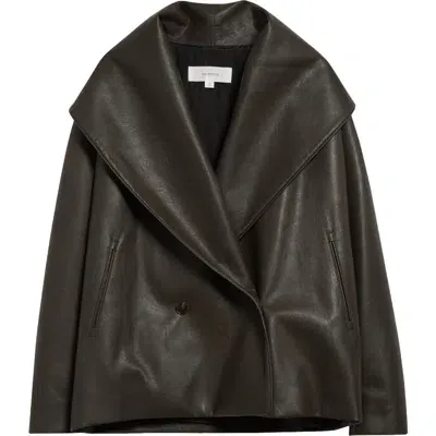 Gia Studios Shawl Collar Faux Leather Jacket In Dark Brown