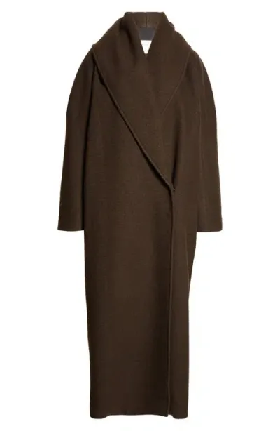 Gia Studios Shawl Collar Wool Blend Coat In Dark Brown