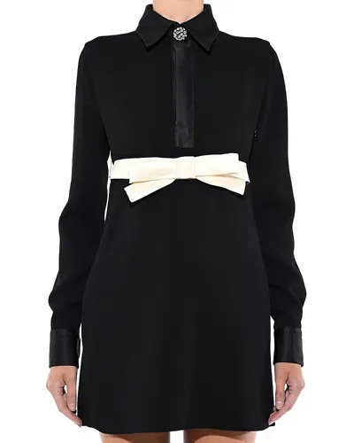 Giambattista Valli Bow-detailed Crepe Collared Mini Dress In Black