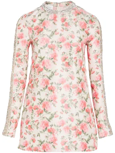 Giambattista Valli Botanical Long Sleeve Dress In Pink