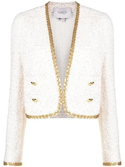 Giambattista Valli Embellished Bouclé Cropped Jacket In White