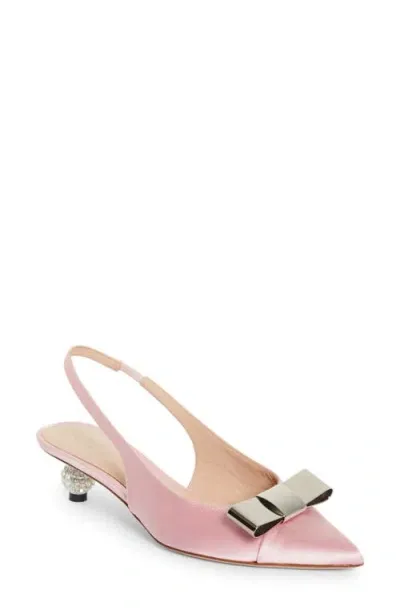 Giambattista Valli Crystal Ball Bow Pointed Toe Silk Slingback Pump In Rose/silver