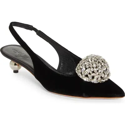 Giambattista Valli Crystal Ball Pointed Toe Velveteen Slingback Pump In Black