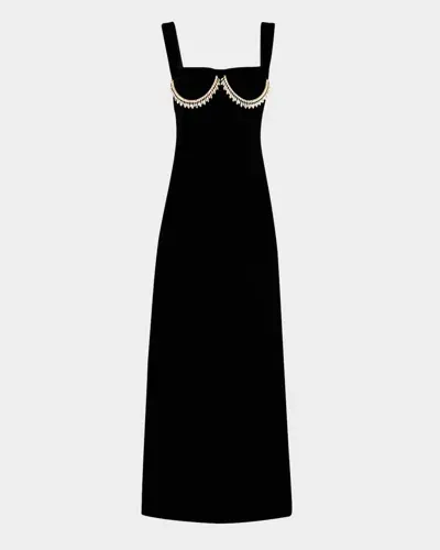 Giambattista Valli Crystal Bustier Sleeveless Velvet Maxi Dress In Black