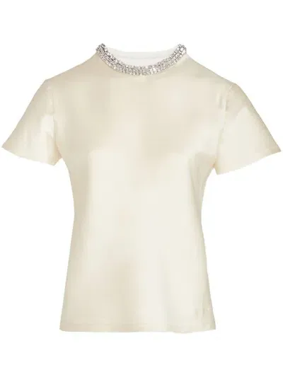 Giambattista Valli Crystal-embellished Neck T-shirt In Neutrals