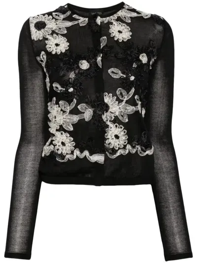 Giambattista Valli Floral-embroidered Cardigan In Black