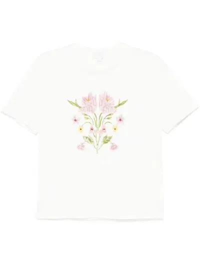 Giambattista Valli Floral-embroidered T-shirt In 白色