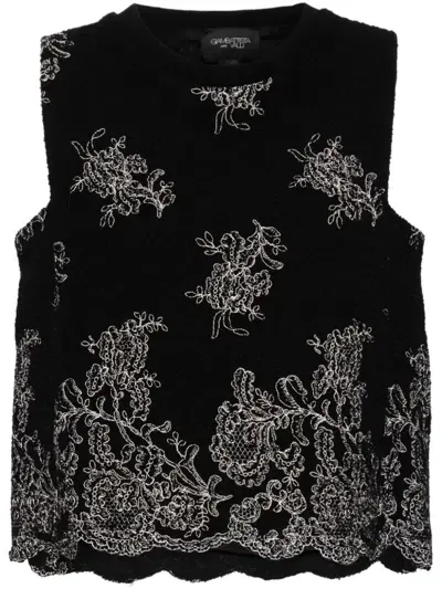 Giambattista Valli Floral-embroidered Tank Top In Black