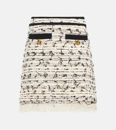 Giambattista Valli Fringed Tweed Miniskirt In Ivory/black