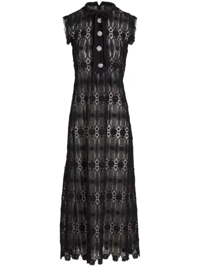 Giambattista Valli Crystal-button Sleeveless Guipure Lace Midi Dress In Black