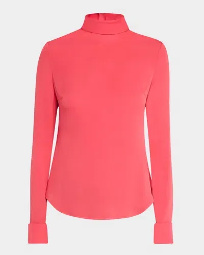 Giambattista Valli Mock-neck Long-sleeve Silk Blouse In Framboise