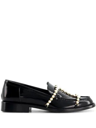 Giambattista Valli Pearl-embellished Leather Loafers In Black