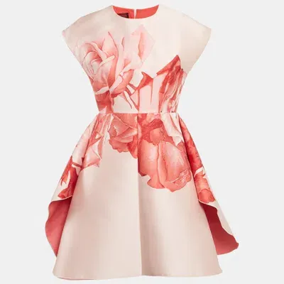 Pre-owned Giambattista Valli Pink Floral Jacquard Silk Flared Mini Dress Xs