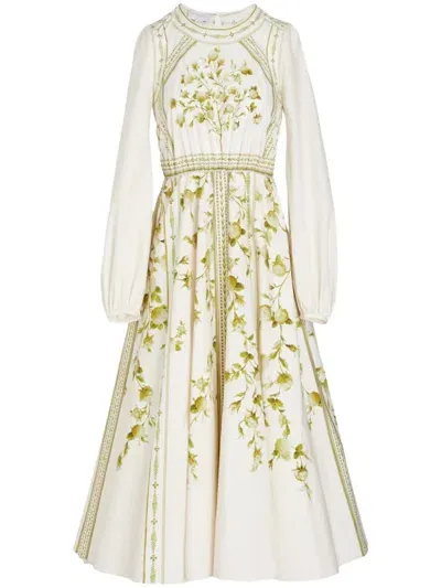 Giambattista Valli Popeline-kleid Mit Papier-print In Ivory/green