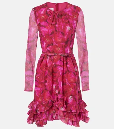 Giambattista Valli Kleid Aus Seidengeorgette Mit Rose Mania-print In Rosa