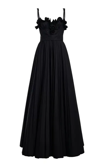 Giambattista Valli Ruffled Cotton Poplin Maxi Dress In Black