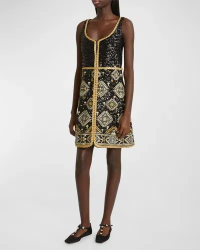 Giambattista Valli Tapisserie-print Sequinned Mini Dress In Black