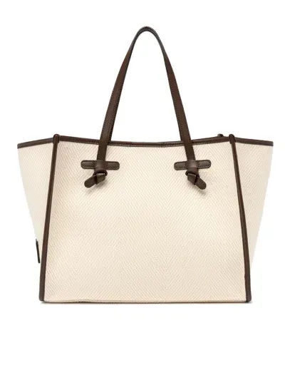 Gianni Chiarini Herringbone Fabric Shopping Bag In Var Panna