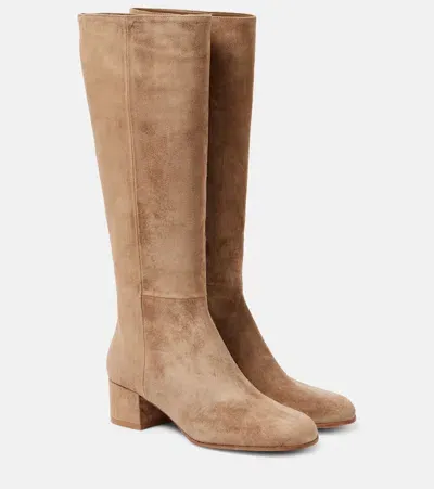 Gianvito Rossi 45 Suede Knee-high Boots In Beige