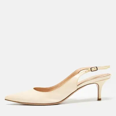 Pre-owned Gianvito Rossi Beige Patent Leather Slingback Pumps Size 39