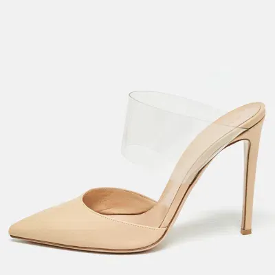 Pre-owned Gianvito Rossi Beige/transparent Leather And Pvc Virtua Pointed Toe Mules Size 40.5