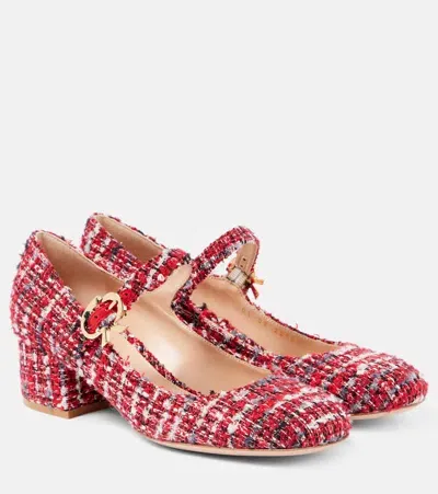 Gianvito Rossi Mary Ribbon Bouclé Mary Jane Pumps In Red