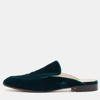 Pre-owned Gianvito Rossi Green Velvet Palau Flat Mules Size 36.5