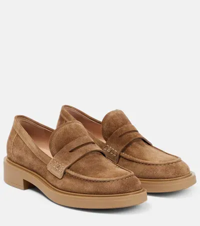 Gianvito Rossi Harris Suede Loafers In Camel