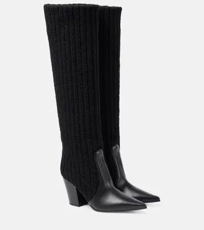 Gianvito Rossi Leather-trimmed Knee-high Boots In Black