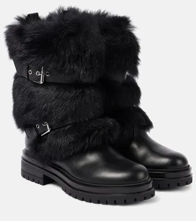 Gianvito Rossi Maverick Shearling-trimmed Leather Biker Boots In Black