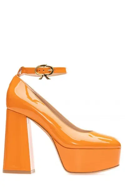 Gianvito Rossi Oversized Heel Ankle Strapped Pumps In Orange