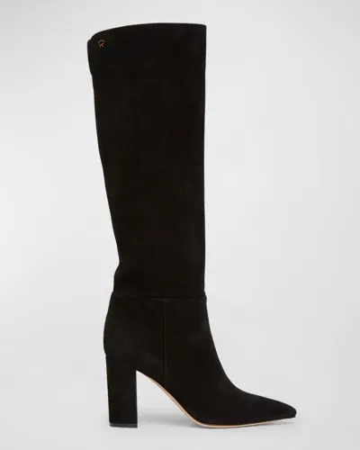 Gianvito Rossi Piper Suede Block-heel Knee Boots In Black