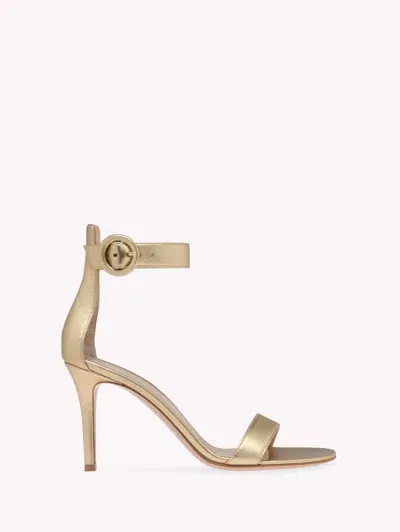 Gianvito Rossi Portofino 85 Metallic Leather Sandals In Gold