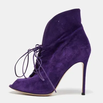 Pre-owned Gianvito Rossi Purple Suede Jane Ankle Booties Size 40