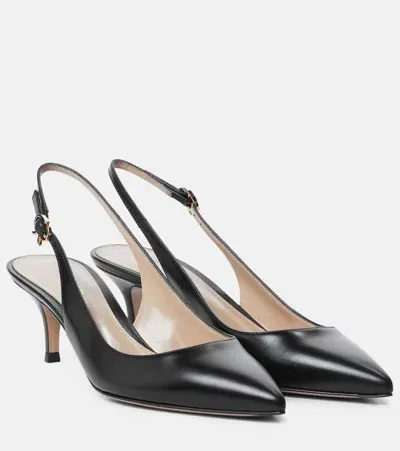 Gianvito Rossi Ribbon Sling 55 Leather Slingback Pumps In Black