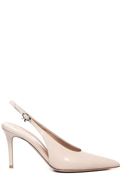 Gianvito Rossi Robbie Pointed Toe Slingback Pumps In Pink