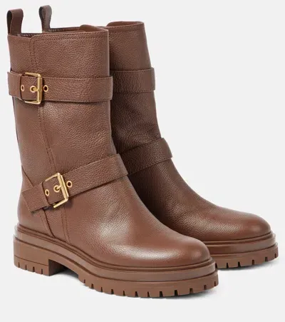 Gianvito Rossi Thiago Leather Biker Boots In Brown