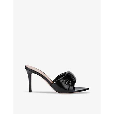 Gianvito Rossi Womens Black Bow-detail Patent-leather Heeled Sandals