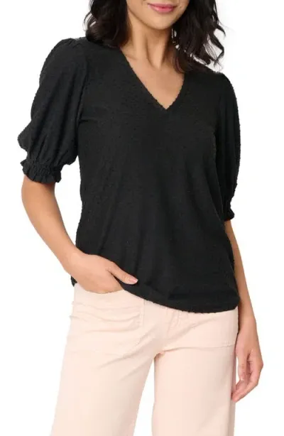 Gibsonlook Clip Dot Puff Sleeve Top In Black