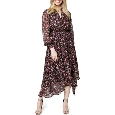 Gibsonlook Lindsey Metallic Long Sleeve Dress In Festive Berry Floral